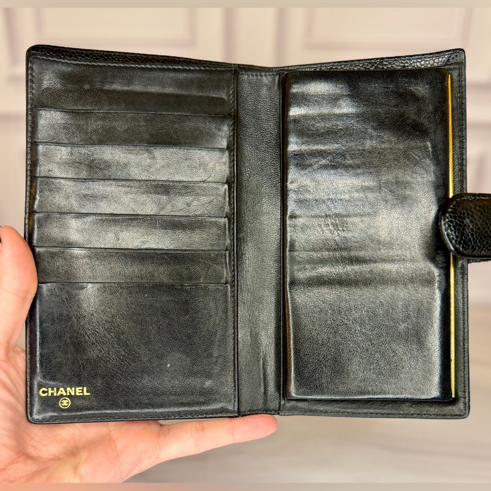 Chanel Black Caviar Leather Long Wallet CC Logo w Gold | Full Inclusion | Halo - Picture 5 of 10